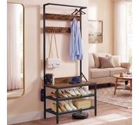 YITAHOME Appendiabiti a 2 ripiani, con porta scarpe, appendiabiti, industriale, con 9 ganci, per corridoio, soggiorno, camera da letto, telaio in metallo, colore giallo