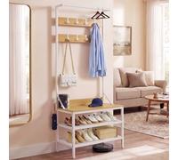 YITAHOME Appendiabiti a 2 ripiani, con porta scarpe, stand appendiabiti, industriale, con 9 ganci per corridoio, soggiorno, camera da letto, telaio in metallo