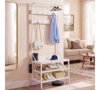YITAHOME Appendiabiti a 2 ripiani, con porta scarpe, stand appendiabiti, industriale, con 9 ganci, per corridoio, soggiorno, camera da letto, telaio in metallo, bianco