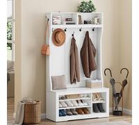 YITAHOME Appendiabiti, Appendiabiti da Terra con Scarpiera, Mobile Ingresso con 9 Ganci e Panca Contenitore, Mobili da Ingresso per Corridoio, Camera da Letto, 100x35x180.5 cm, Bianco