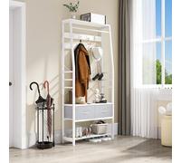 YITAHOME Appendiabiti, Attaccapanni da Ingresso 6 in 1 con 2 Cassetti, Porta Abiti da Terra con Vano Portascarpe, Asta Appendiabiti in legno e Metallo, per Soggiorno Ingresso, Bianco