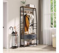 YITAHOME Appendiabiti, Attaccapanni da Ingresso 6 in 1 con 2 Cassetti, Porta Abiti da Terra con Vano Portascarpe, Asta Appendiabiti in legno e Metallo, per Soggiorno Ingresso, Marrone Vintage