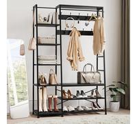 YITAHOME Appendiabiti Autoportante Con Portascarpe e Panca - Stile Industriale Con 9 Ganci e 5 Ripiani Per Camera da Letto, Soggiorno, Corridoio, Ingresso - Nero