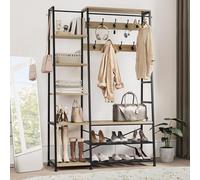 YITAHOME Appendiabiti Autoportante Con Portascarpe e Panca - Stile Industriale Con 9 Ganci e 5 Ripiani - Per Camera da Letto, Soggiorno, Corridoio, Ingresso - Quercia