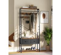 YITAHOME Appendiabiti con contenitore per scarpe, albero autoportante con panca e 2 cassetti pieghevoli, appendiabiti industriali con 8 ganci per corridoio, struttura in metallo, marrone rustico