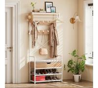 YITAHOME Appendiabiti con Panca Scarpiera, Mobile Ingresso Appendiabiti, con Cuscino Imbottito, 10 Ganci Removibili e Mensola Superiore, Ripostiglio Nascosto, Design Separabile, Bianco