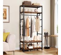 YITAHOME Appendiabiti con Portascarpe, Attaccapanni da Pavimento con 4 Ripiani, Porta Abiti Industriale, Scaffale per Abbigliamento, per Ingresso Corridoio Soggiorno, Marrone Vintage