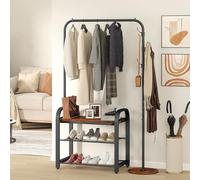 YITAHOME Appendiabiti con Scarpiera, Appendiabiti Industriale con Panca per Scarpe, Attaccapanni da Terra con 3 Ganci, per Soggiorno, Corridoio, Ingresso, Porta d'ingresso