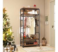 YITAHOME Appendiabiti da ingresso alto, con 4 ripiani, appendiabiti da pavimento con scarpiera, per corridoio, soggiorno, marrone rustico