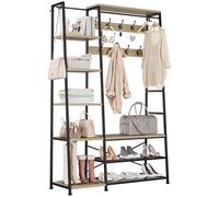 YITAHOME Appendiabiti, Grande Attaccapanni da ingresso con panca, Porta Abiti industriale con vano portascarpe, Appendiabiti da terra con 9 ganci e 5 ripiani, per ingresso, soggiorno, Rovere