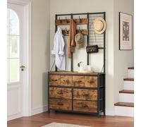 YITAHOME Appendiabiti industriale con 8 ganci e 8 cassetti, per corridoio, ingresso, camera da letto, soggiorno, marrone rustico