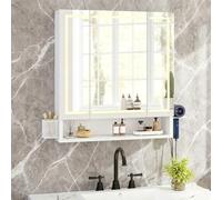 YITAHOME Armadietto a specchio da bagno con illuminazione a 3 ante, a LED, per il bagno, da appendere, 70 W x 15 D x 75 cm, bianco