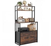 YITAHOME Armadietto con cassetto, armadietto con libreria per formato A4, lettere, documenti legali, in metallo, per ufficio, scuola, organizzazione domestica, marrone rustico