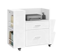 YITAHOME Armadietto con ripiani laterali e 4 ruote, armadietto con aste regolabili per appendere documenti A4/lettere, supporto stampante per casa e ufficio, bianco