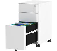 YITAHOME Armadietto in metallo completamente assemblato con 3 cassetti chiudibili, anti-ribaltamento con ruota mobile a 360°, armadietti sotto la scrivania per casa e ufficio, bianco, 46 x 30 x 59 cm