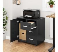YITAHOME Armadietto mobile con serratura a 3 cassetti, per ufficio domestico, supporto stampante, armadietto con cassetti 1 anta 4 ruote, armadio da ufficio con rotelle, 60 x 40 x 57 cm (nero)