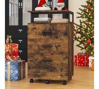 YITAHOME Armadietto mobile, schedario con 3 cassetti, per casa e ufficio, con cassetti, 5 ruote, scomparto aperto, struttura in metallo, mobile da ufficio con rotelle (marrone rustico)