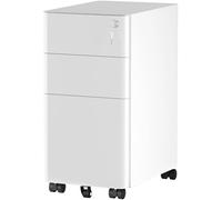 YITAHOME Armadietto per cartelle con 3 cassetti, completamente assemblato, con serratura, per casa e ufficio, mobile, con ruota, sotto la scrivania, per lettera/legale/formato A4, bianco, 45 x 30 x 61