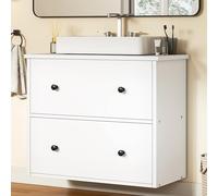 YITAHOME Armadietto per lavabo a parete con 2 cassetti, per bagno, appartamento, bianco