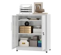 YITAHOME Armadietto portaoggetti in metallo bianco a 2 ante - con serratura con 2 ripiani regolabili per l'home office o il bagno