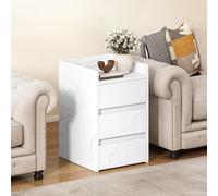 YITAHOME Bedside Table with 3 Drawers and Power Station, Modern Nightstand End Table, Water-Resistant Storage Side Table for Living Room and Bedroom, 35 x 40 x 59 cm (Marble White)