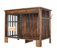 YITAHOME Caisse pour Chien 85 cm, Double Porte en Bois avec Panneau « Welcome » en Forme d'os et Crochet latéral, Table d'appoint d'intérieur pour Chiens de Petite et Moyenne Taille, Gris