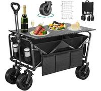 YITAHOME Carrello da Spiaggia con Grandi Ruote Universali, Carro Pieghevole con Tavolo 2 Portabevande, Grande Capacità 220 lbs Altezza Maniglia Regolabile, Carrello Festival per Picnic Giardino (Nero)