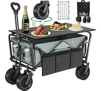 YITAHOME Carrello da Spiaggia con Grandi Ruote Universali Carro Pieghevole con Tavolo 2 Portabevande, Grande Capacità 220lbs Altezza Maniglia Regolabile, Carrello Festival per Picnic Giardino (Grigio)