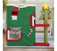 YITAHOME Casetta per gatti natalizia a 2 piani 68x35x64 cm con tiragraffi in grotta Letto accogliente Condo moderno per gatti da interno