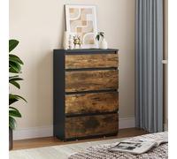 YITAHOME Cassettiera in legno, cassettiera per camera da letto, stile contemporaneo, 4 cassetti, mobili per camera da letto, cassettiera scorrevole, 92 x 33 x 60 cm (nero marrone rustico)