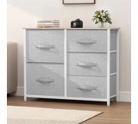 YITAHOME Cassettiera in tessuto a 5 cassetti: struttura in acciaio e piano in legno con contenitori facili da tirare, per camera da letto, soggiorno, cameretta (grigio freddo)