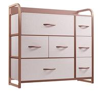 YITAHOME Cassettiera in tessuto,Armadietto con 7 Scomparti,Tiretti Pieghevoli in Tessuto,Struttura in Acciaio,Rosa