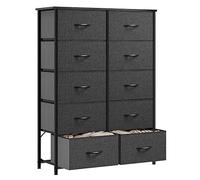 YITAHOME Cassettiera in tessuto cationico con 10 cassetti, per camera da letto,soggiorno,armadio in robusto telaio in acciaio, contenitori in tessuto facile da tirare e piano in legno, Nero Grigio