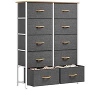 YITAHOME Cassettiera in tessuto cationico con 10 cassetti, per camera da letto,soggiorno,armadio in robusto telaio in acciaio, contenitori in tessuto facile da tirare e piano in legno, Grigio Freddo
