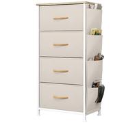 YITAHOME Cassettiera in tessuto con tasche laterali, ganci, armadietto con 4 cassetti, Cassettiera per Corridoio, con vano contenitore per soggiorno, camera da letto, cameretta dei bambini,beige
