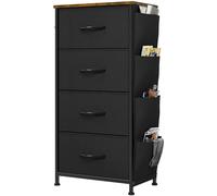 YITAHOME Cassettiera in tessuto con tasche laterali, ganci, armadietto con 4 cassetti, Cassettiera per Corridoio, con vano contenitore per soggiorno, camera da letto, cameretta dei bambini,nero