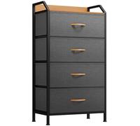 YITAHOME Cassettiera in tessuto con tasche laterali, ganci, armadietto con 4 cassetti, Cassettiera per Corridoio, con vano contenitore per soggiorno, camera da letto, Grigio scuro