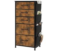 YITAHOME Cassettiera in tessuto con tasche laterali, ganci, armadietto con 5 cassetti, Cassettiera per Corridoio, con vano contenitore per soggiorno, camera da letto,Venatura del legno marcio