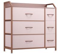 YITAHOME Cassettiera in tessuto con tasche laterali, ganci, armadietto con 6 cassetti, Cassettiera per Corridoio, con vano contenitore per soggiorno, camera da letto, Rosa