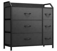 YITAHOME Cassettiera in tessuto con tasche laterali, ganci, armadietto con 6 cassetti, Cassettiera per Corridoio, con vano contenitore per soggiorno, camera da letto, Grigio nero