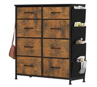 YITAHOME Cassettiera in tessuto con tasche laterali, ganci, armadietto con 8 cassetti, Cassettiera per Corridoio, con vano contenitore per soggiorno, camera da letto, Venatura del legno marcio