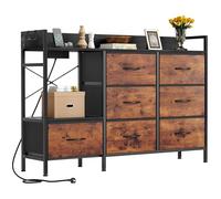 YITAHOME Cassettiera per camera da letto con 7 cassetti in tessuto, cassettiera con 2 prese, 2 porte USB e striscia luminosa a LED, mobile TV con ganci laterali, marrone rustico