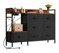 YITAHOME Cassettiera per camera da letto con 7 cassetti in tessuto, cassettiera con 2 prese, 2 porte USB e striscia luminosa a LED, mobile TV con ganci laterali, nero