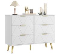 YITAHOME Cassettiera per camera da letto, stile contemporaneo, 6 cassetti, mobili per camera da letto, ampia cassettiera in legno, cassettiera scorrevole, mobile per ufficio, salotto, bianco