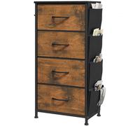 YITAHOME Comò in tessuto a 4 cassetti con tasche laterali e ganci, struttura in metallo e piano in legno, per camera da letto, soggiorno, cameretta, corridoio