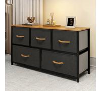 YITAHOME Comò in tessuto a 5 cassetti: struttura in acciaio e organizer con piano in legno per camera da letto, soggiorno, armadio (contenitori facili da tirare)