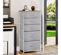 YITAHOME Comò in tessuto a 5 cassetti: struttura in acciaio e piano in legno con contenitori facili da tirare, organizer per camera da letto, soggiorno
