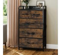 YITAHOME Comò in tessuto a 5 cassetti: struttura in acciaio e piano in legno con contenitori facili da tirare, contenitore per camera da letto, soggiorno, armadio