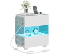 YITAHOME Comodino a 2 cassetti Comodino sospeso con barra luminosa a LED a 7 colori Tavolino con accenti moderni con vetro temperato smerigliato per camera da letto Soggiorno, Bianco