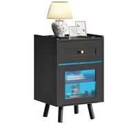 YITAHOME Comodino, comodino con striscia luminosa a LED a 7 colori, comodino con cassetto e ripiano regolabile, tavolino nero per camera da letto, soggiorno, ufficio, 40 x 35 x 62 cm, nero